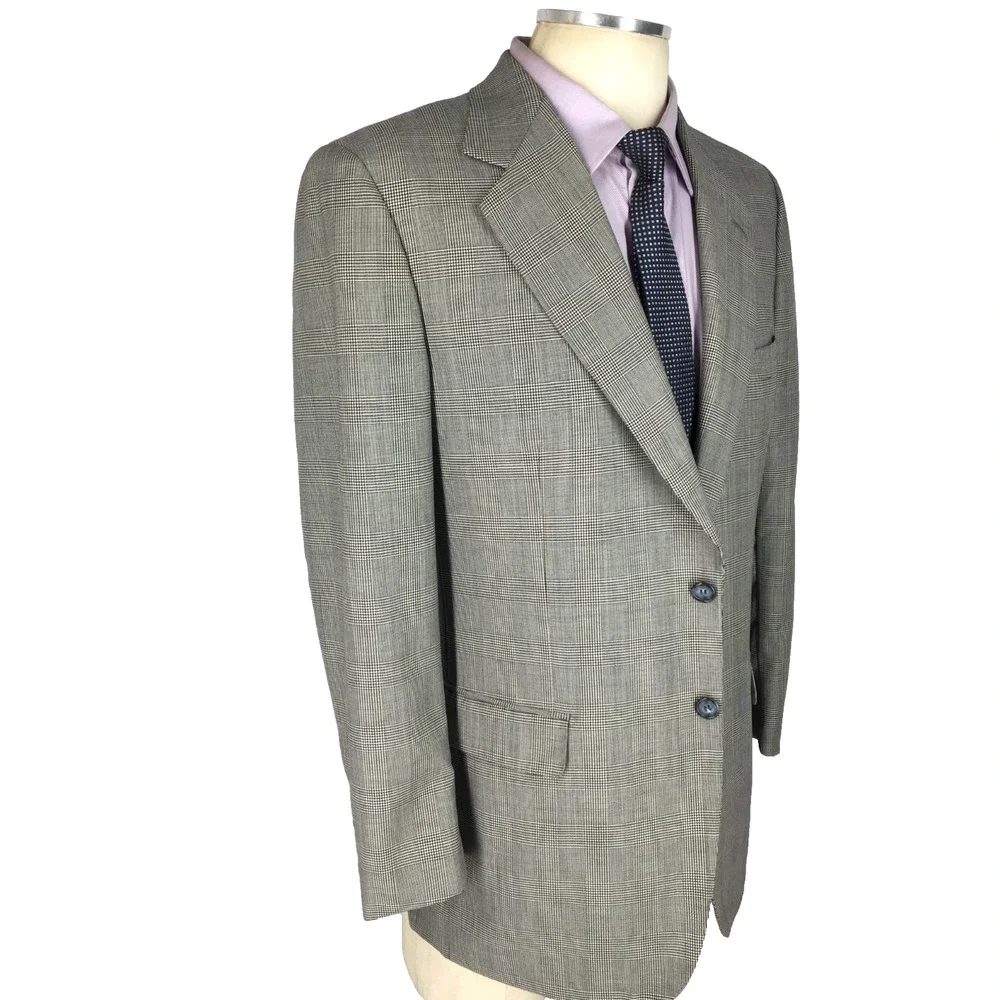 40R Brioni Italy Mens 2 Button 100% Wool Blazer Sport Coat Gray Glen Check